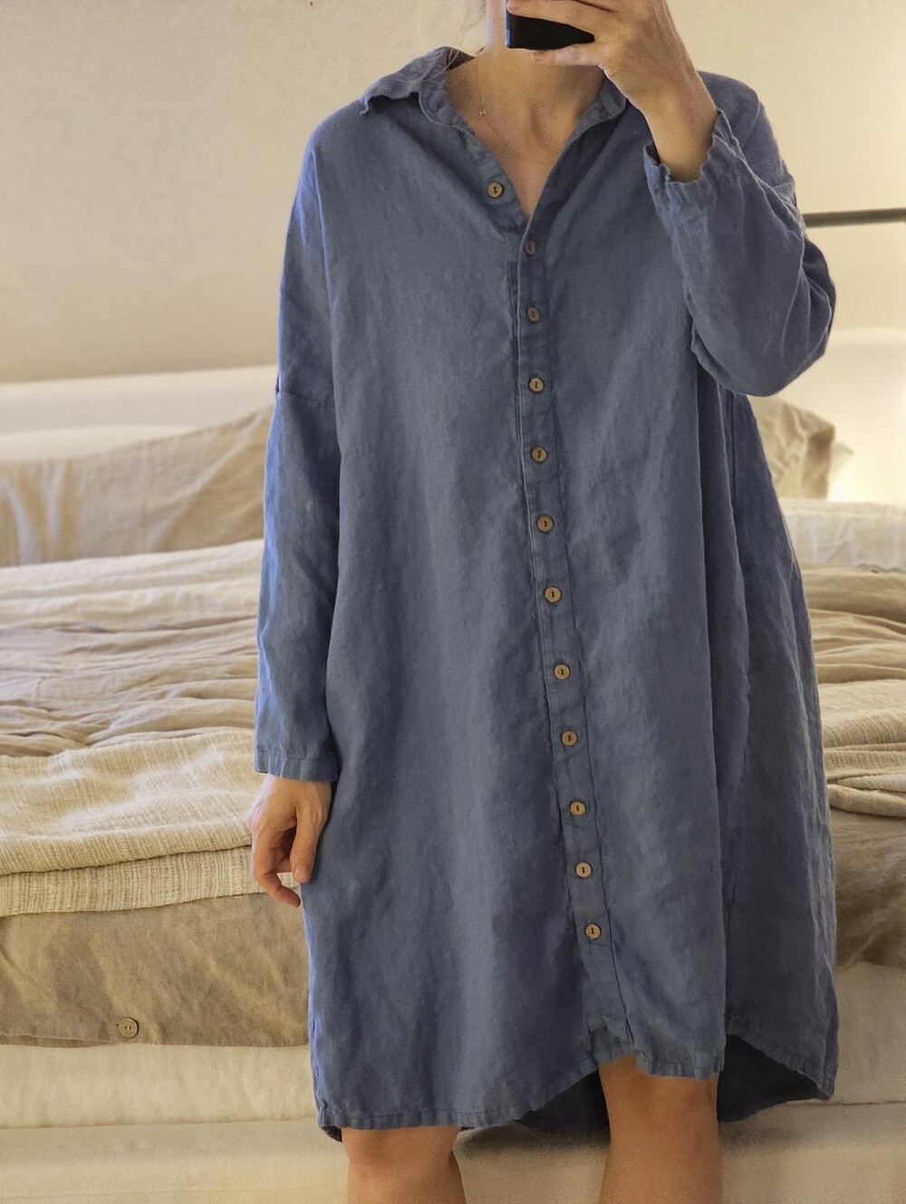 Simply Grey Life 100% Linen Dress S/M Blue